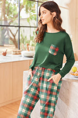 Ekouaer Womens Pajamas Set Long Sleeve Christmas PJ Sets Soft Lounge Set for Women Sleepwear Joggers with Pockets Green Plaid