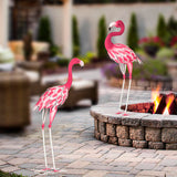 SUNREEK Set of 2 Pink Flamingo Outdoor Statues, Metal Yard Flamingo for Garden Patio Lawn Backyard Decorations