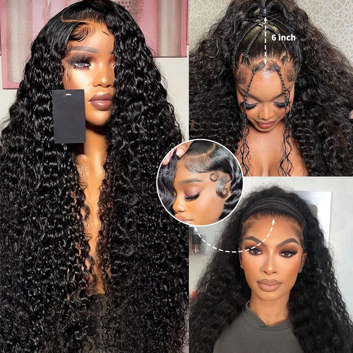 13x6 Deep Wave Lace Front Wigs Human Hair 200 Density HD Transparent Deep Curly Lace Front Wig Human Hair Lace Frontal Wigs for Women Pre Plucked Natural Black (Black, 26 inch)