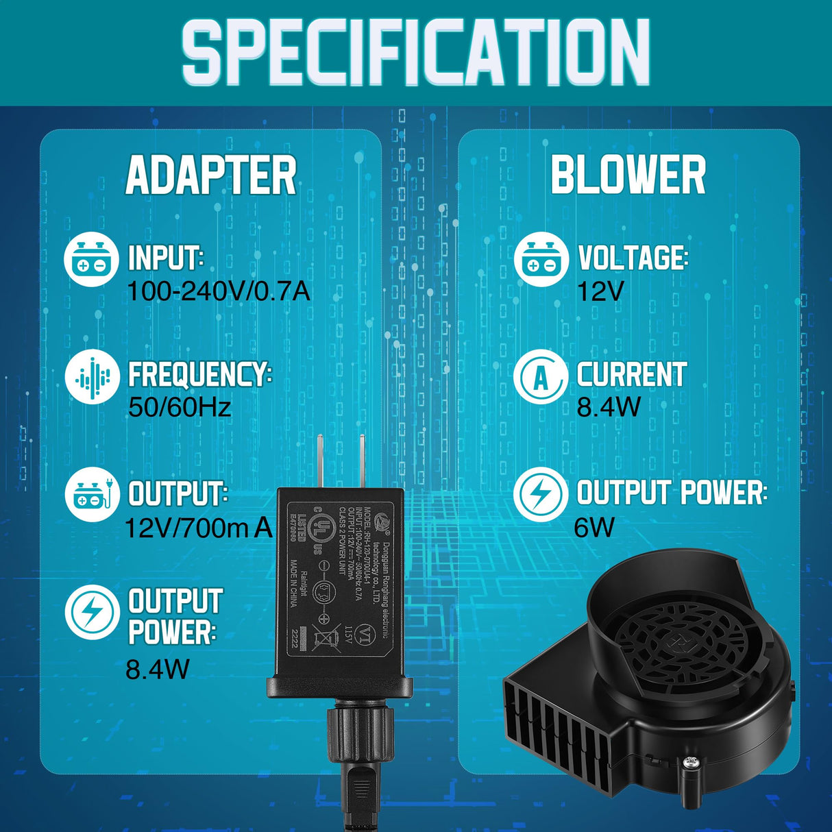 Hiboom 2 Pack Replacement Inflatable Fan Blower, 0.5A Output Air Blower for Inflatable with 3 LED, Air Blow Replacement for Halloween Christmas Yard Blow Up Decor