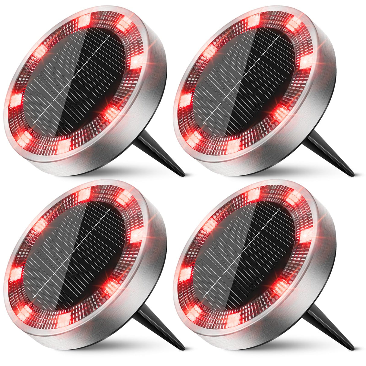 Peasur Mini Solar Ground Lights Outdoor, 4 Pack Flat Solar Powered Disc Lights, IP68 Waterproof, Anti-Rust, Landscape Lighting for Pathway Garden Yard Lawn Walkway Landscape Driveway, Red