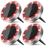 Peasur Mini Solar Ground Lights Outdoor, 4 Pack Flat Solar Powered Disc Lights, IP68 Waterproof, Anti-Rust, Landscape Lighting for Pathway Garden Yard Lawn Walkway Landscape Driveway, Red