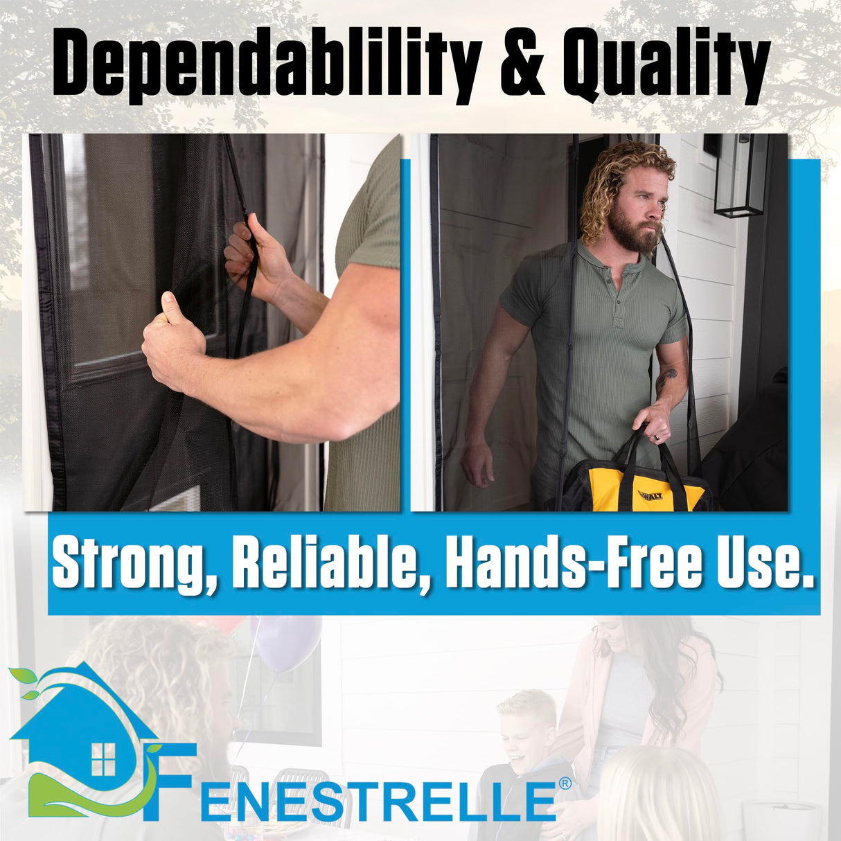 Fenestrelle Magnetic Screen Door – Heavy Duty, Hands Free Fiberglass Mesh with Self Closing Magnetic Seal, White Trim – Fits 34" x 80" Doors (Screen Size 36" x 82")