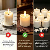 Rechargeable Flameless Tea Light Candles with Timer Remote, 1.5"x2.2" Electric Fake Flickering Votive Candles for Anniversary Wedding Centerpiece Table Decor Funeral Halloween Christmas (6 Pack)