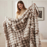 COOVA Soft Bubble Faux Fur Throw Blanket, 50"x60", Tie-dye Brown