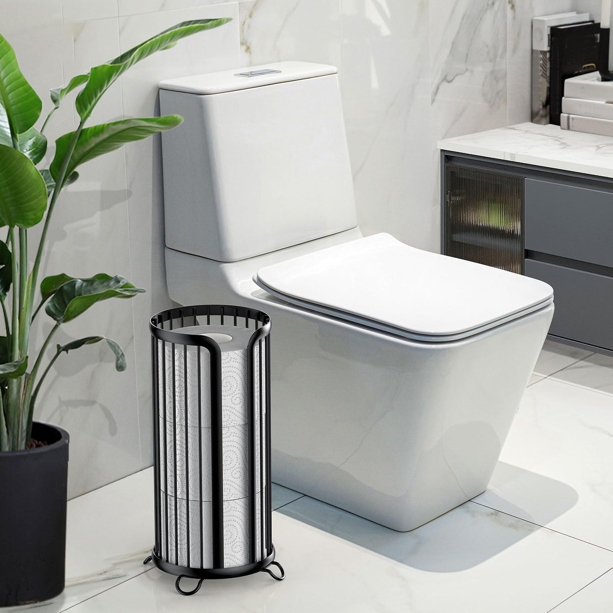 Bunoxea Toilet Paper Holder Stand, Freestanding Toilet Paper Storage,Black