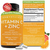 Viva Naturals Vitamin C and Zinc Supplement (250 Capsules) - 1000 mg Vitamin C with Zinc 20 mg Antioxidant Supplements for Immune Support, Vitamin Supplement for Adults