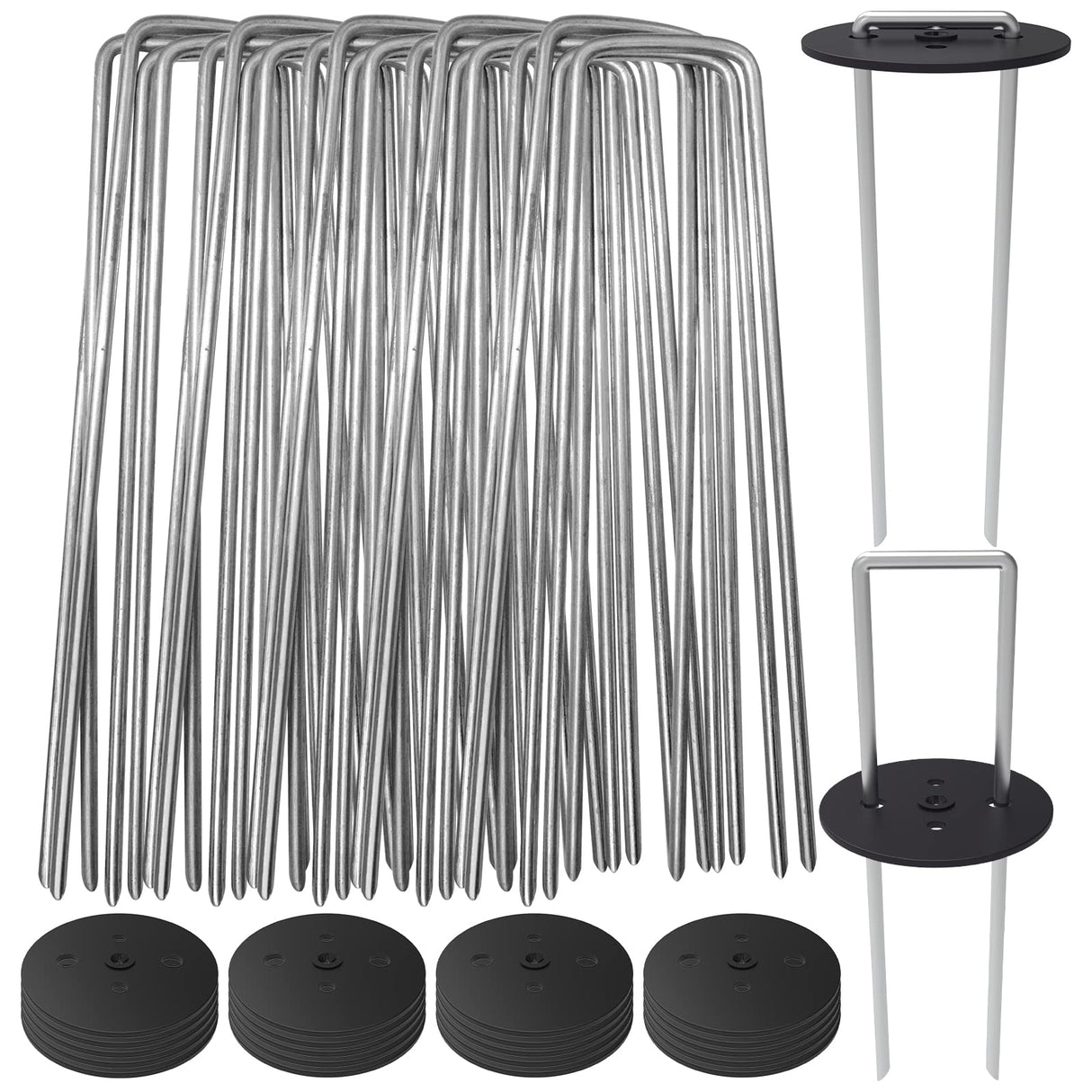 AAGUT Landscape Staples 6 Inch with Gaskets, Galvanized Garden Stakes