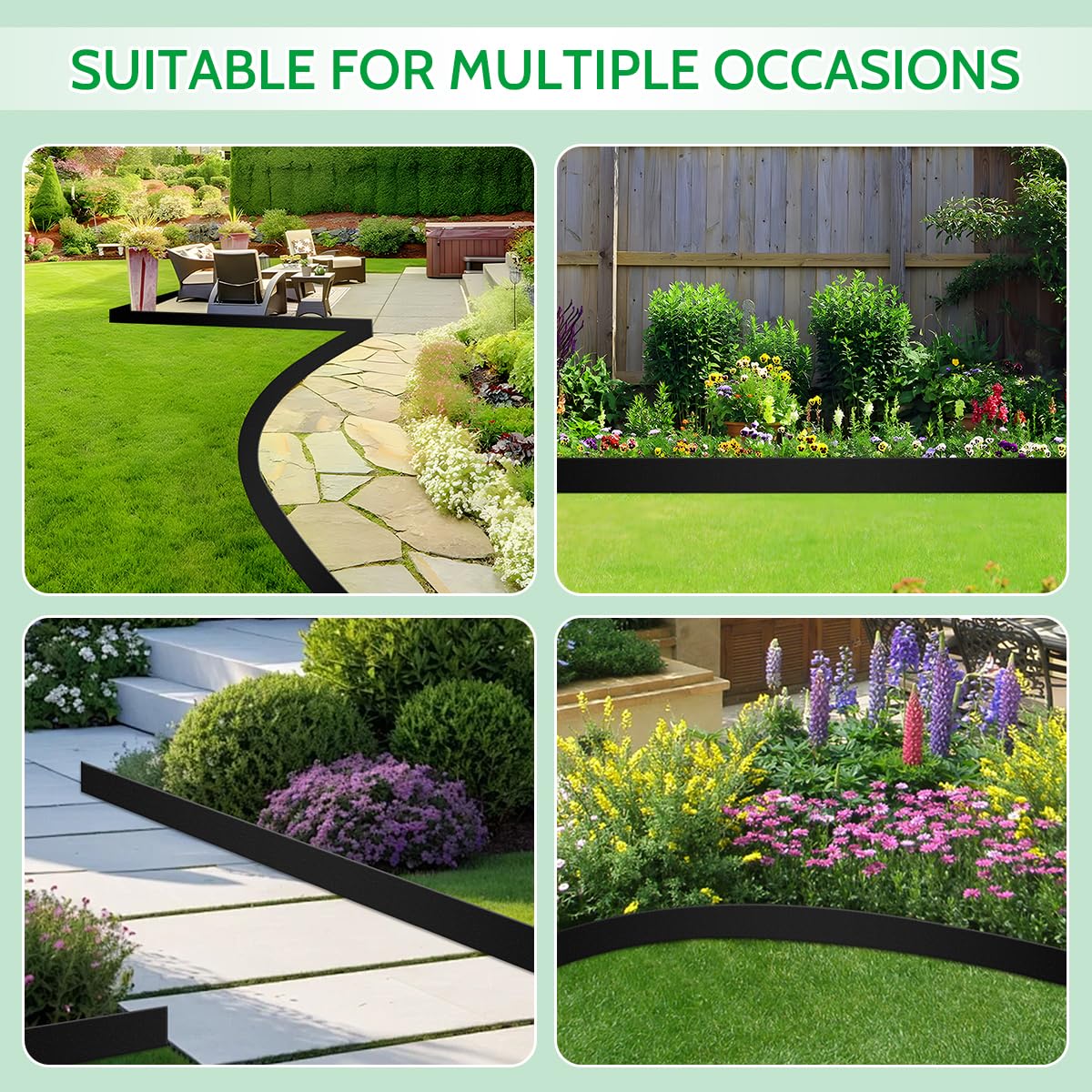 50 FT Landscape Edging No Dig [Extra Tall 4 Inch High] with 45 Spikes, Heavy-Duty Plastic Garden Edging Border