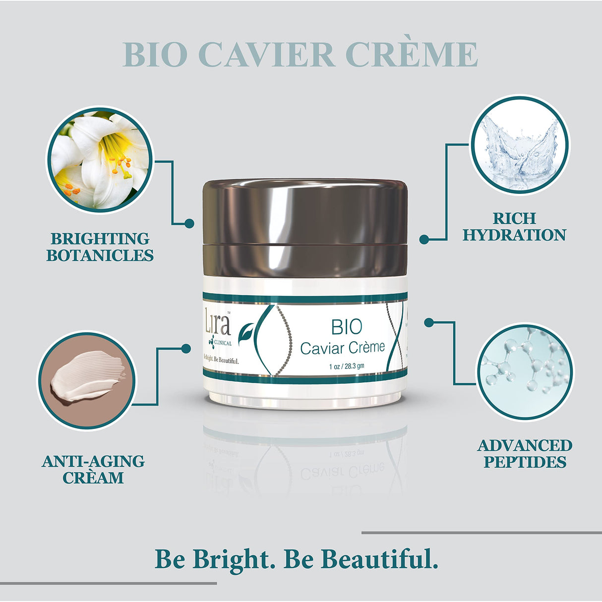 Lira Clinical BIO Caviar Creme - Anti Aging Face Moisturizer for Women and Men - Anti Wrinkle Face Cream with Plant Stem Cells - Perfect Hydrating Face Cream for All Skin Types - 1 Ounce