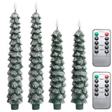 MUMCHASI 4 Pcs Flameless Taper Candles, Christmas Tree Candles with Remote, Battery Operated Candlesticks, Flickering LED Window Candlelights Real Wax Christmas Candlesticks H9.45,11.4”Green