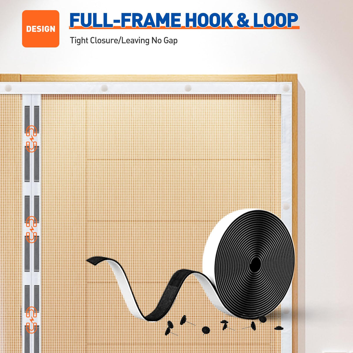 MAGZO Magnetic Screen Door Fit Door Size 48 x 80 Inch, Screen Size 50" x 81" Strong Magnet Door Mesh with Reinforced Hook & Loop for Patio, Sliding, French, White