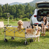Collapsible Folding Wagon Cart, Heavy Duty Utility Wagons with Tailgate & Wheels,Portable Utility Cart for Camping,Garden,Beach,Sports Yellow