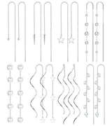 HAIAISO 8 Pairs Threader Dangle Earrings for Women 316L Stainless Steel Chain Tassel Earrings Lightweight Double Twist Wave Threader Drop Earrings Long Chain Earrings Set