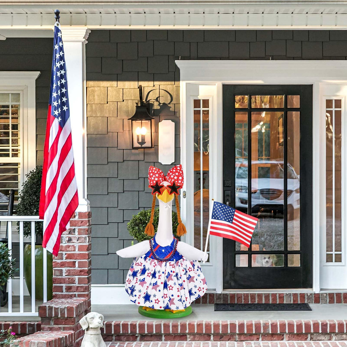 Patriotic Porch Goose Outfits 4th of July Goose Outfit Independence Day Lawn Porch Goose Clothes Fits 23" Cement Plastic Goose Statue for USA 250th Anniversary Outdoor Garden Yard Patio Decoration