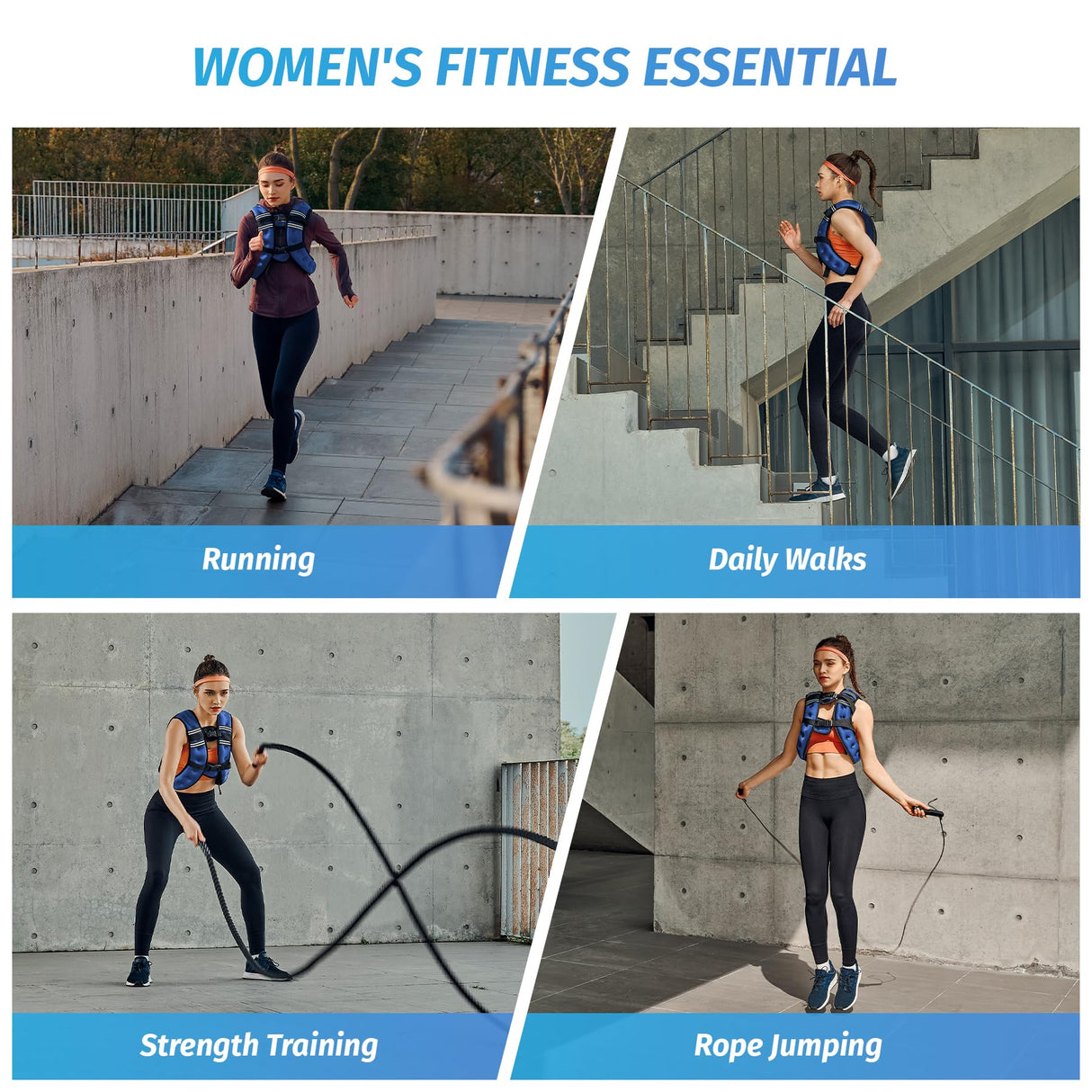 ZELUS Weighted Vest, 6lb/8lb/12lb/16lb/20lb/25lb/30lb Weight Vest with Reflective Stripe for Workout, Strength Training, Running, Fitness, Muscle Building, Weight Loss, Weightlifting, Blue(20 lb)