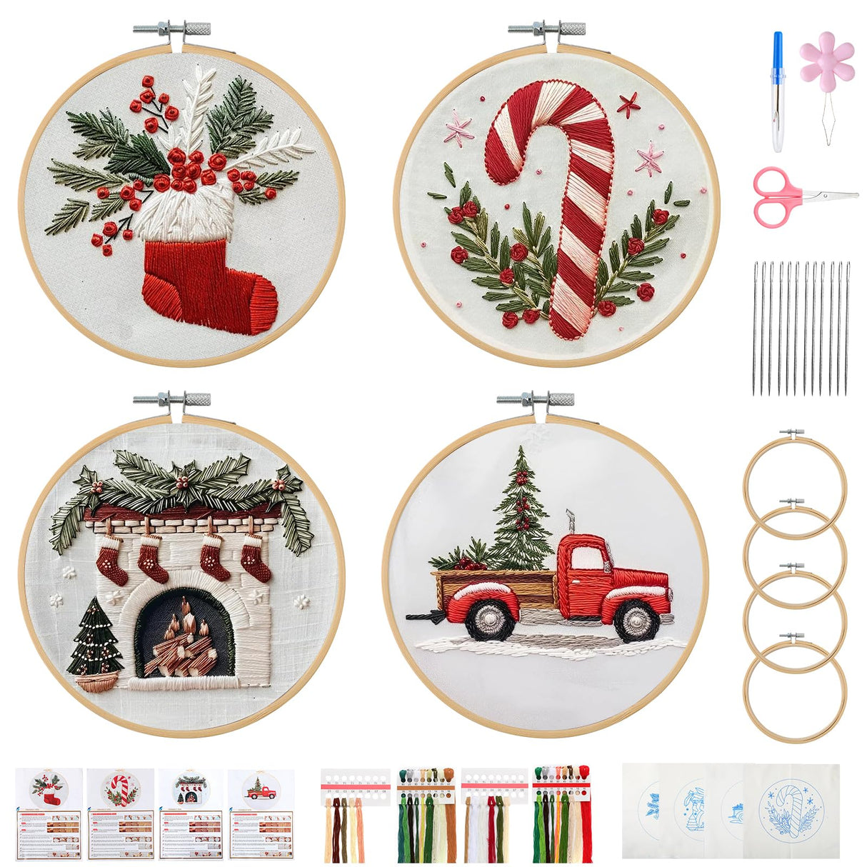 Christmas Embroidery Kit, DIY Hand Embroidery Kit, Beginner Embroidery Kit for Adults, Embroidery Christmas Ornament Kits (B)