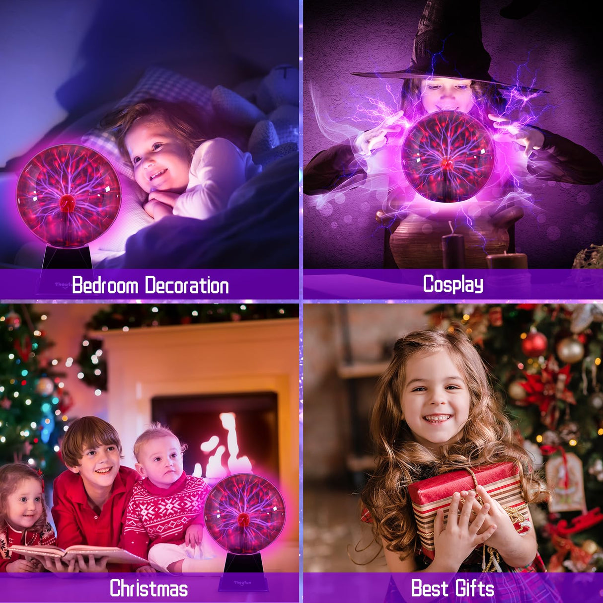 Theefun Plasma Ball: 8 Inch Plasma Globe Touch & Sound Sensitive Ball Lamp Electric Lightning Novelty Light for Parties, Home, Prop, Room Decoration, Christmas Gifts