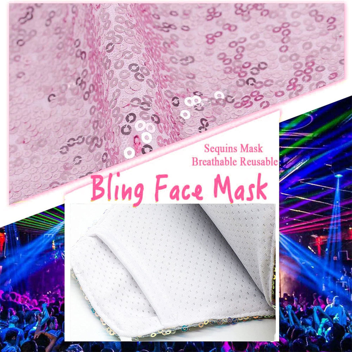 MLGDA Sparkly Sequin Face Cover Glitter Cotton Sequins Masc Masquerade Face Covering (B)