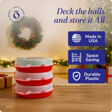 HOMZ Holiday Storage 24" Clear Plastic Wreath Container, Red, 3 Pack