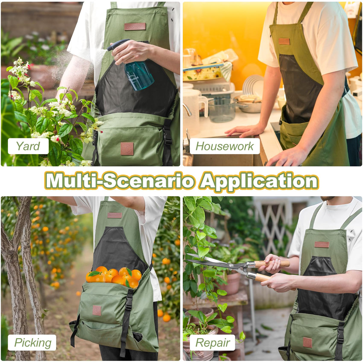 Berry&Bird Harvest Apron, Canvas Gardening Apron with Pockets and Harvesting Pouch Waterproof Harvesting Apron (Green)
