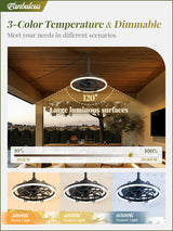 Fanbulous Outdoor Ceiling Fans with Light for Patios, 20" Weatherproof Plug in Ceiling Fan, Gazebo Fan Remote&APP Control, 3CCT Dimmable,Caged Ceiling Fan with Hanging Hook for Porch, Pergola,Canopy