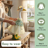 holoith 3 Pcs Summer Porch Goose Outfits for 23 inch Cement Goose Set, Outdoor Garden Statue with Gooses Outfit, Summer Garden Entrance Decoration, Includes Straw Hat, Collar, and Skirt