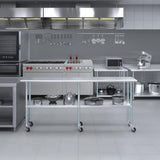 AmGood 18 in. x 84 in. Stainless Steel Work Table with Wheels | Metal Kitchen Food Prep Table | NSF