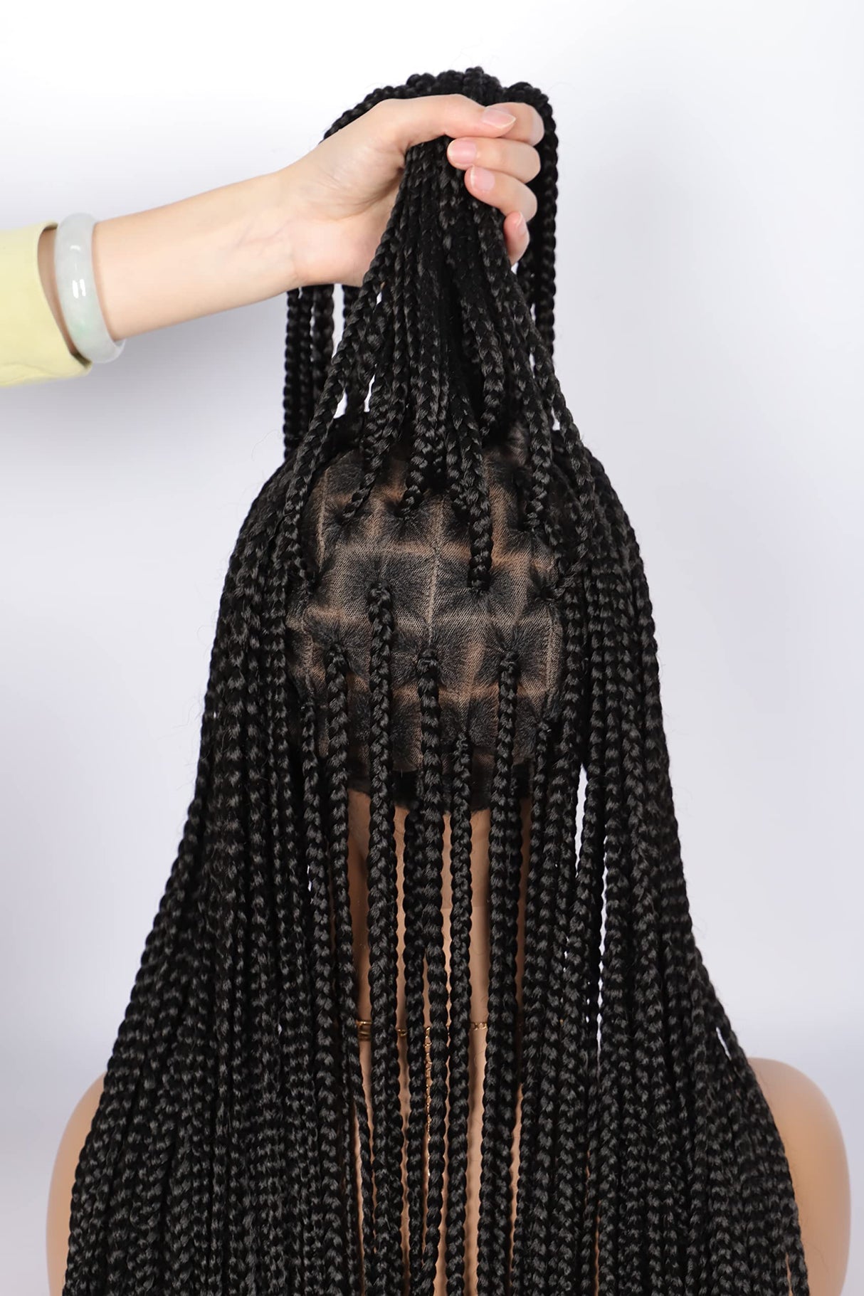 Fecihor 36" Knotless Braided Wigs Lace Front Box Braids Lace Frontal Wig for Women Human Hair Blended Black Hand Full double lace Braid Wig With Baby Hair