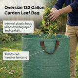 Gardzen 2-Pack 132 Gallon Yard Waste Bags, Reusable Heavy Duty Collapsible Garden Leaf Bags with Plastic Ring, Stand-Up Yard Waste Bin for Leaves, Lawn Debris & Grass Clippings