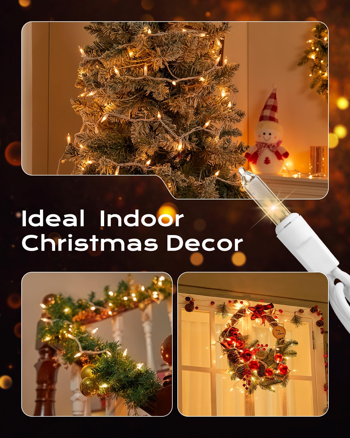 Brightown Clear Christmas String Lights, 200-Count 51.5ft Incandescent Bulb Mini Lights for Indoor Holiday Decor, Christmas Tree Garland Wedding Party Multi-Use Festival Decoration, White Wire