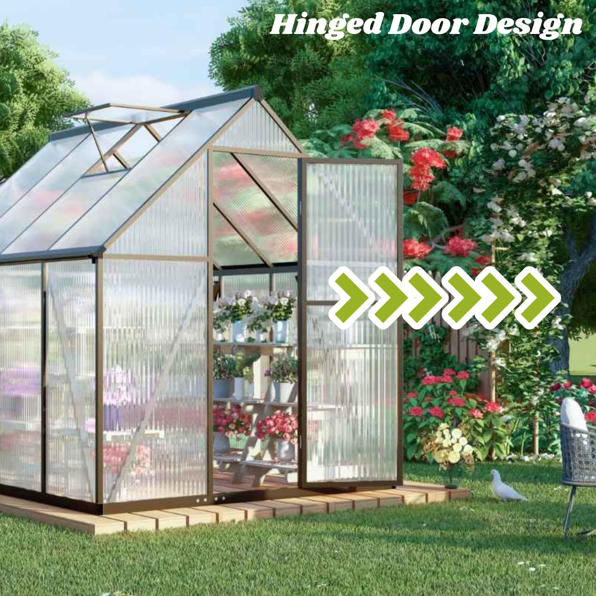 Jiliusure 6 x 4 FT Greenhouse for Outdoors, Polycarbonate Panel Greenhouse Outdoor Quick Setup Structure, Roof Vent, Aluminum Large Walk-in Green House for Outside Garden, Charcoal Black