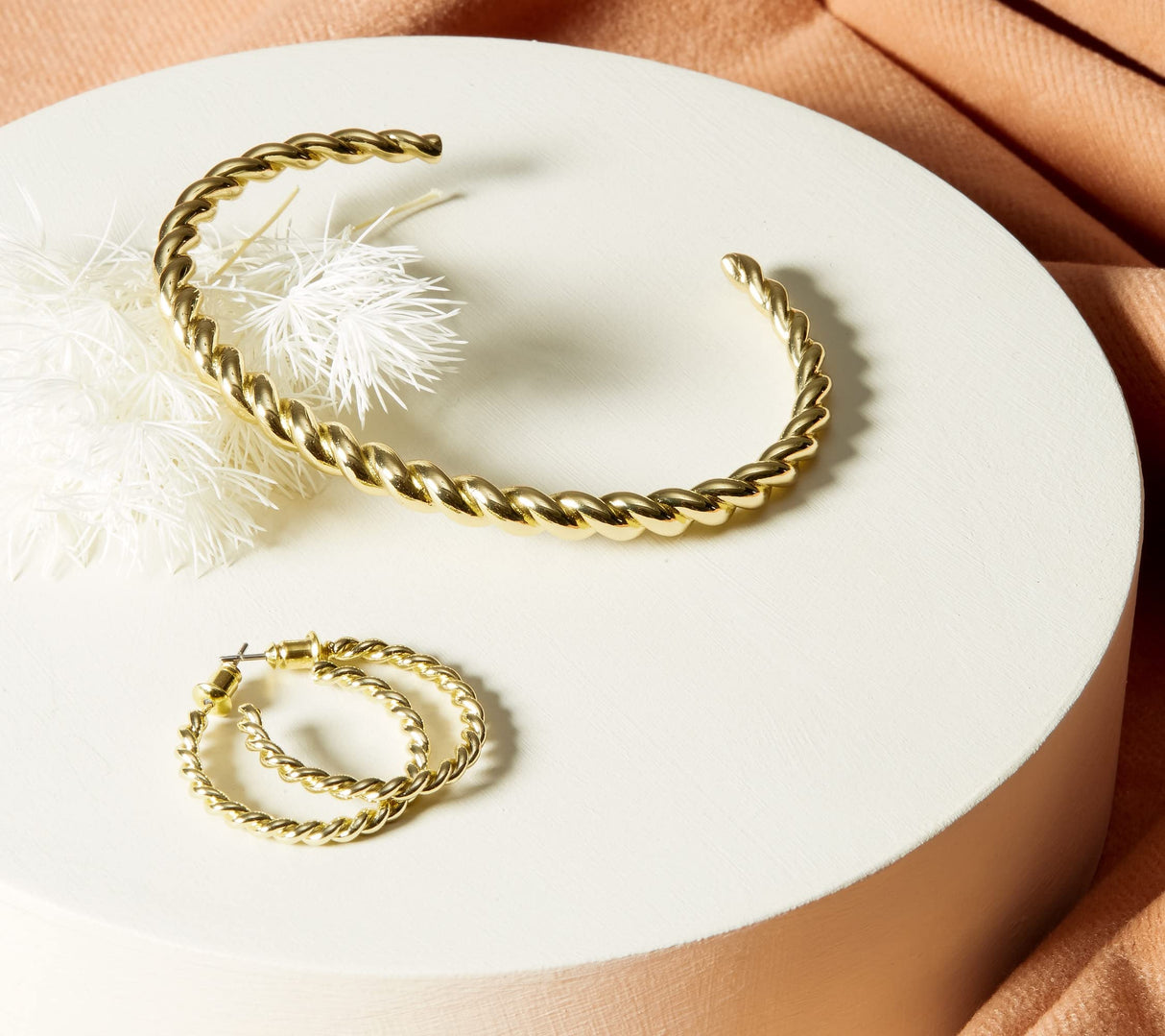 PAVOI 14K Yellow Gold Plated Twisted Chunky Bangle Bracelet for Women - Trendy Braided Stackable - Lightweight Everyday Jewelry - 7 Inch