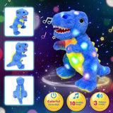 Cuteoy Light-up Singing Plush Blue Dinosaur LED Musical Stuffed Animal T-Rex Adjustable Volume Lullaby Plushies Birthday Christmas Toy Gifts for Kids Toddler Girls, 12"