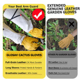 GLOSAV Cactus Garden Gloves- Real Puncture Proof, Thorn proof, Women & Men, Long Leather, Heavy Duty, Great for Gardening, Rose Pruning, Cacti Trimming, Weeding, Pull Thistle, Plant (Large)