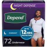 Depend Night Defense Adult Incontinence Underwear for Men, Disposable, Overnight, Large, Grey, 72 Count, Packaging May Vary