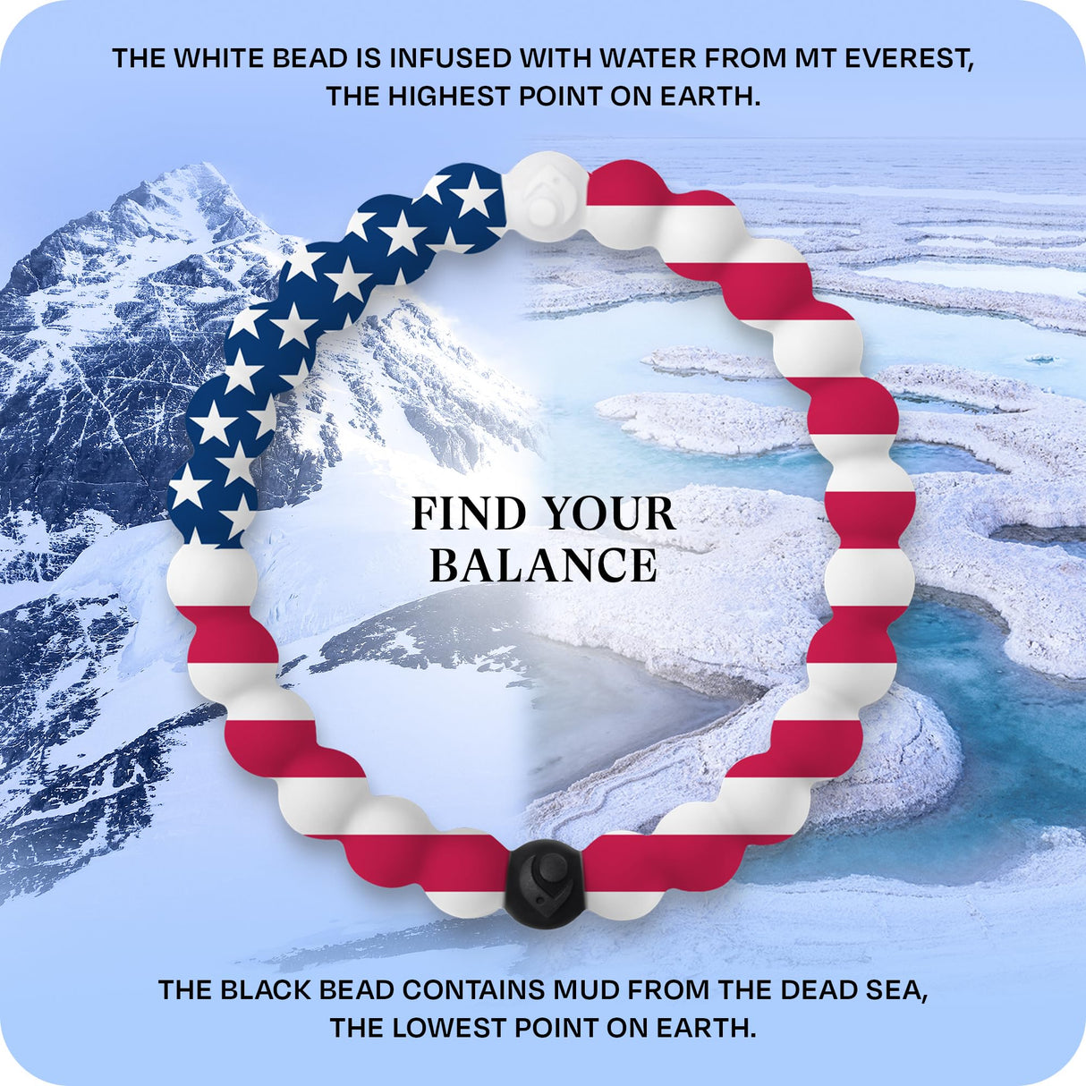 Lokai Silicone Beaded Bracelet for Women & Men (American Flag, Extra Large) - Stylish & Colorful Bead Bracelet Fashion Jewelry - Ring Bangle Slide-On Style Over Wrist for Comfortable Fit