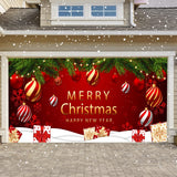 COSEVIER Christmas Garage Door Cover Banner, Red Festival Large Hanging Backdrop Door Banner, Merry Christmas Happy New Year Xmas Garage Wall Decorations for Holiday Party Décor, 7x16 FT
