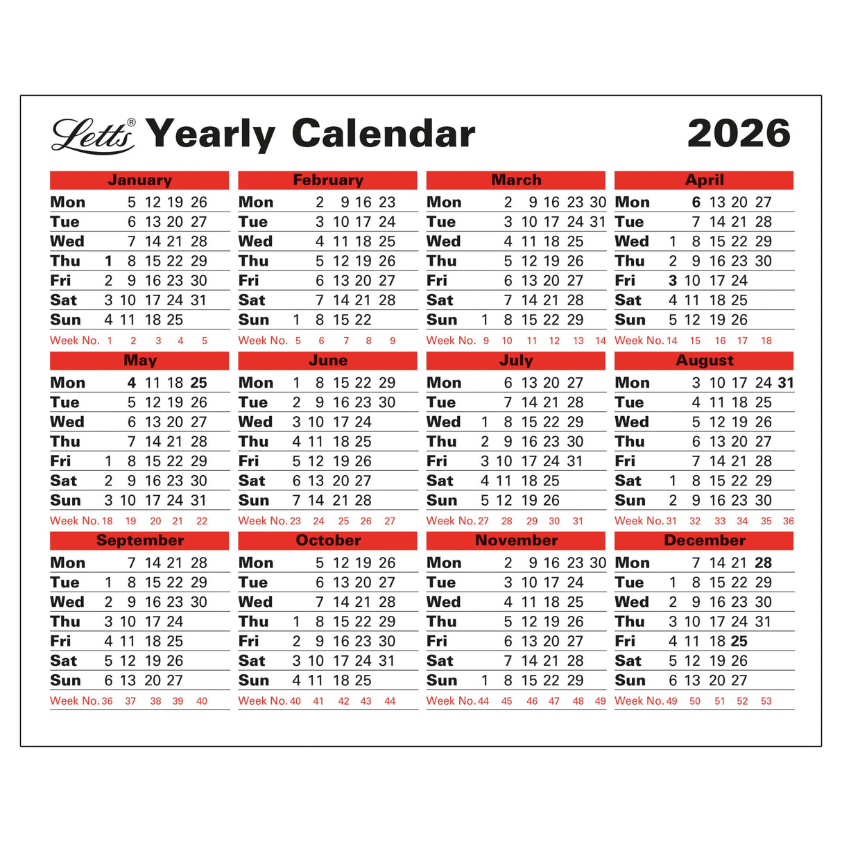 Letts of London Yearly Calendar 2026 26-TYC