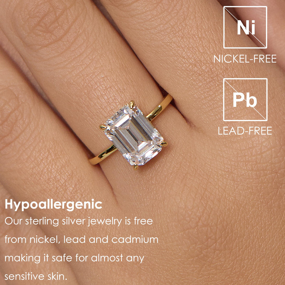 Michooyel 18K Gold Plated Emerald Cut 4ct Engagement Ring Cubic Zirconia Sterling Silver Women's Ring Wedding Ring Promise Ring