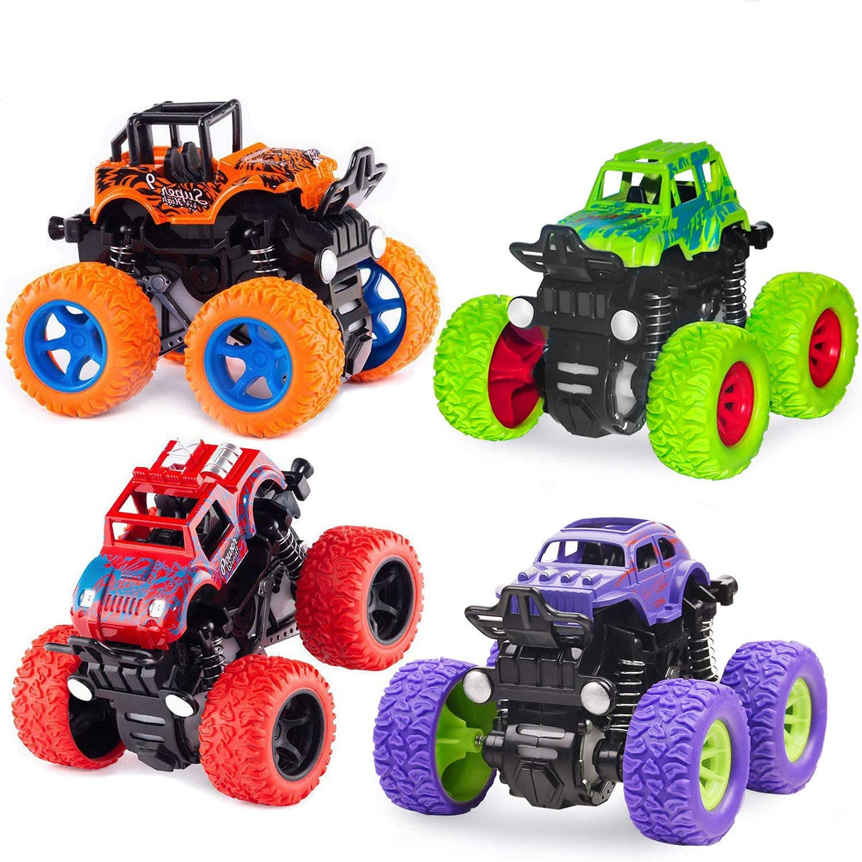 taessv Monster Truck Toys - Friction Powered Toy Cars Push and Go Vehicles for Toddlers Kids Best Christmas Birthday Party Gift for Boys Girls Aged 3 and Above 4-Pack