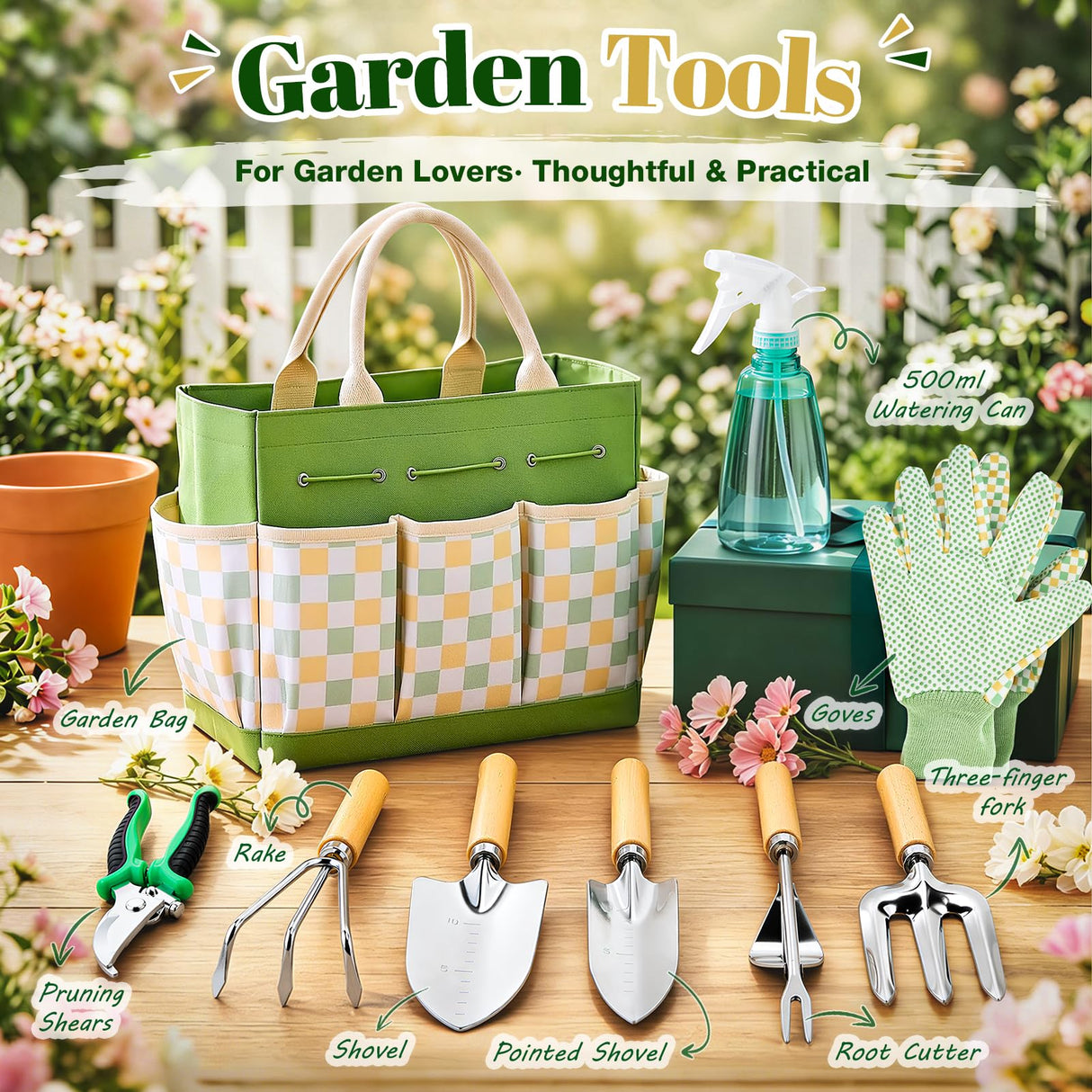 Gardening Tool Set, 9-Piece Heavy Duty with Durable Tote Bag, Ergonomic Rust-Resistant Garden Tools, Ideal Gardening Kit Gifts for Women, Gardener, Beginning Gardener