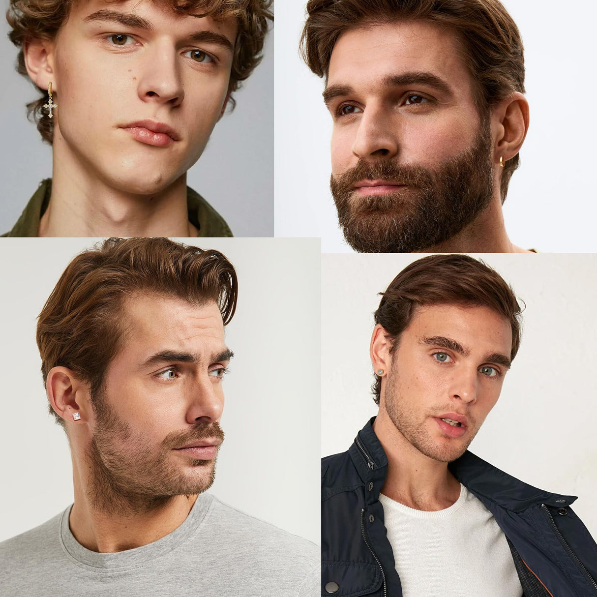 FEYIR 9 Pairs Earrings for Men Stainless Steel Small Hoop Earrings Hypoallergenic CZ Cross Dangle Earrings Cubic Zirconia Stud Earrings Huggie Men's Earrings Set
