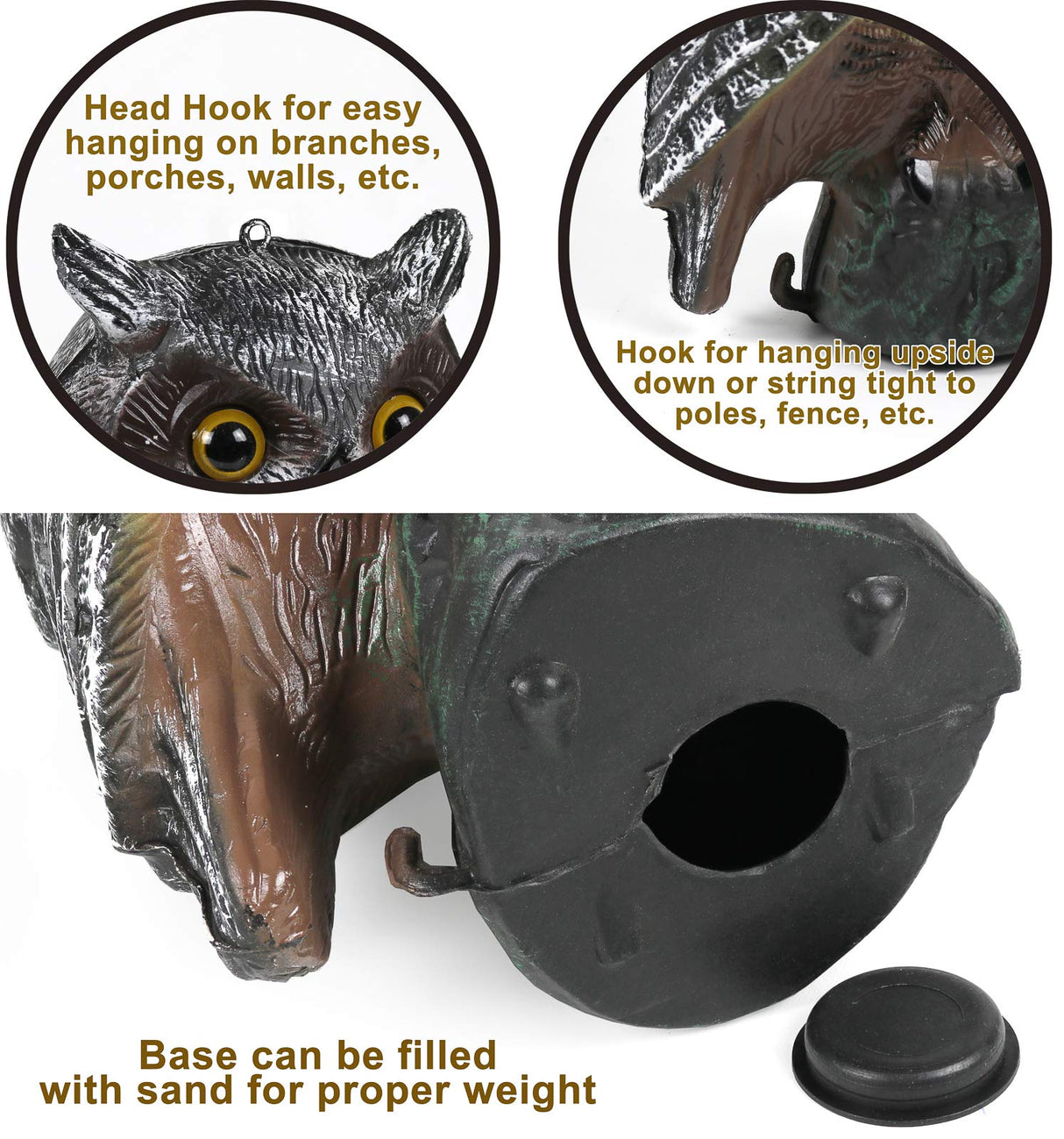 Galashield Owl Decoy to Scare Birds Away Plastic Owl Statue 16.5" Tall