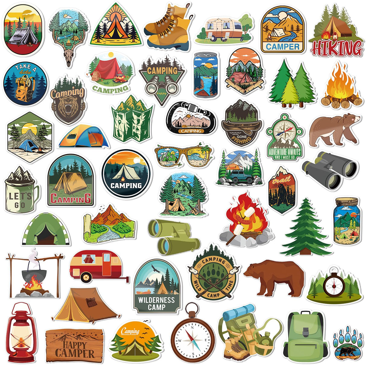 Cunno 100 Pcs Camping Pins Funny Outdoors Camp Adventure Brooch Pins Lapel Pin for Camping Adventure Birthday Party Decorations Gift Hat Jacket Clothes Backpacks Decor Accessories