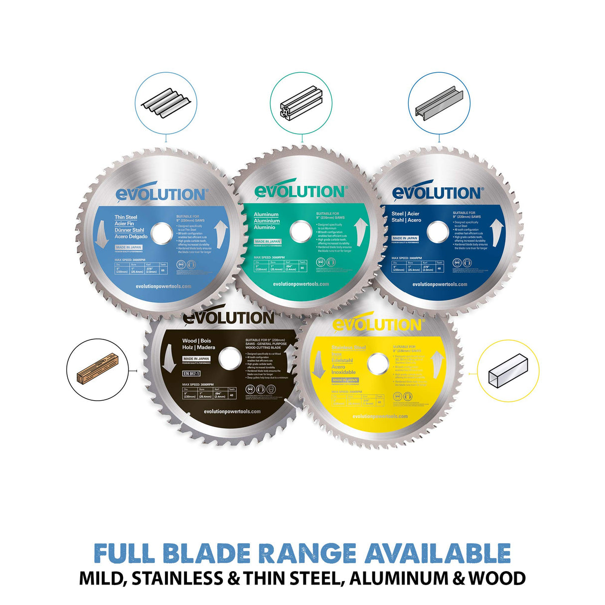 Evolution Power Tools 230BLADETS Thin Steel Cutting Blade, 9-Inch x 68-Tooth , Blue