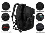 LHI Military Tactical Backpack for Men and Women 45L Army 3 Days Assault Pack Bag Large Rucksack with Molle System Black