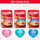 Delectables Lickable Treat Bisque Wet Cat Treat Variety Pack, Food Topper, Hydrating, Grain-Free, No Fillers, No By-Products, No Added Preservatives, 1.4oz Pouch, 30ct