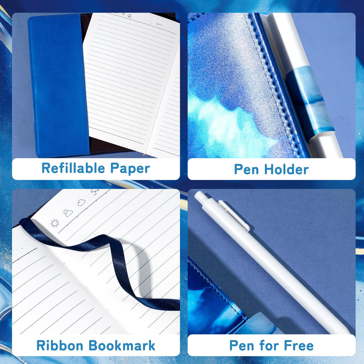 CAGIE Diary with Lock for Girls, A5 Password Refillable Lined Journal Kit Locked Diary, Cute Stuff Christmas Birthday Gifts for Girls 6 7 8 9 10 11 12 13 14 Year Old Girl, Teen Girl Gifts, Blue