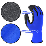Evridwear Crinkle Latex Rubber Hand Coated Safety Work Gloves for Men Women General Multi Use Construction Warehouse Gardening Assembly Landscaping (Medium,Blue- 12Pair)